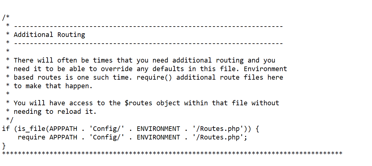 Screenshot: REMOVE FROM Routes.php file
