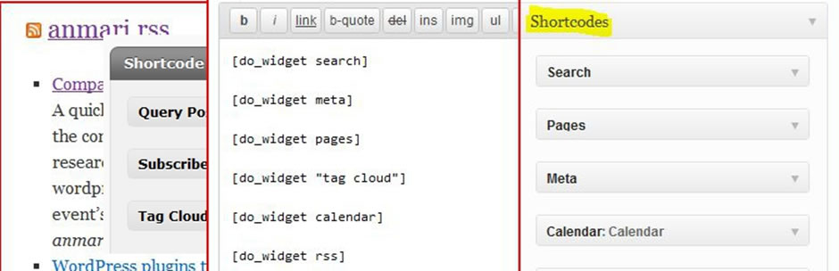 Howto generate short codes for any widget or code section in WordPress