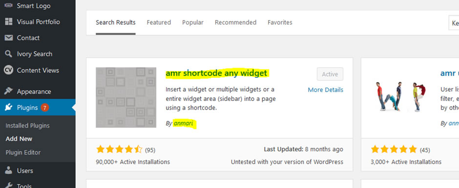 amr short code any widget 