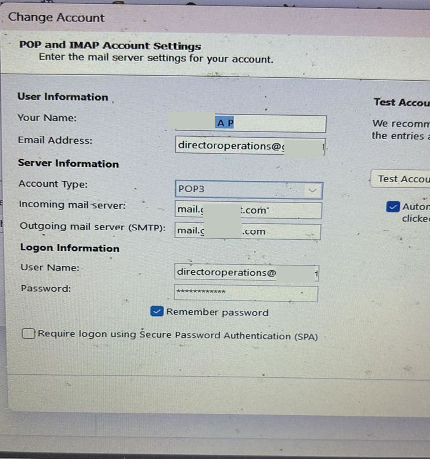 Incoming Mail Server and Outgoing Mail Server 